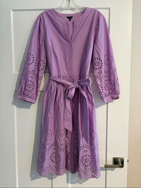Talbots Lavender Eyelet Cotton Tie-Waist Dress